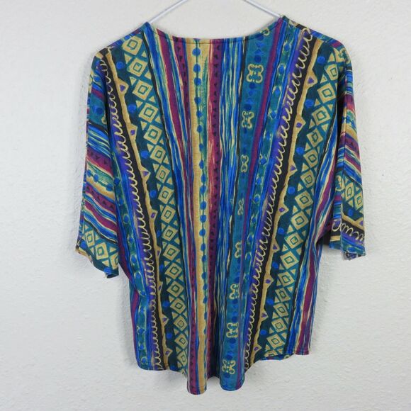 Vintage Abstract Print Multi Color Button Up Shirt - Women's M - Picture 2 of 6